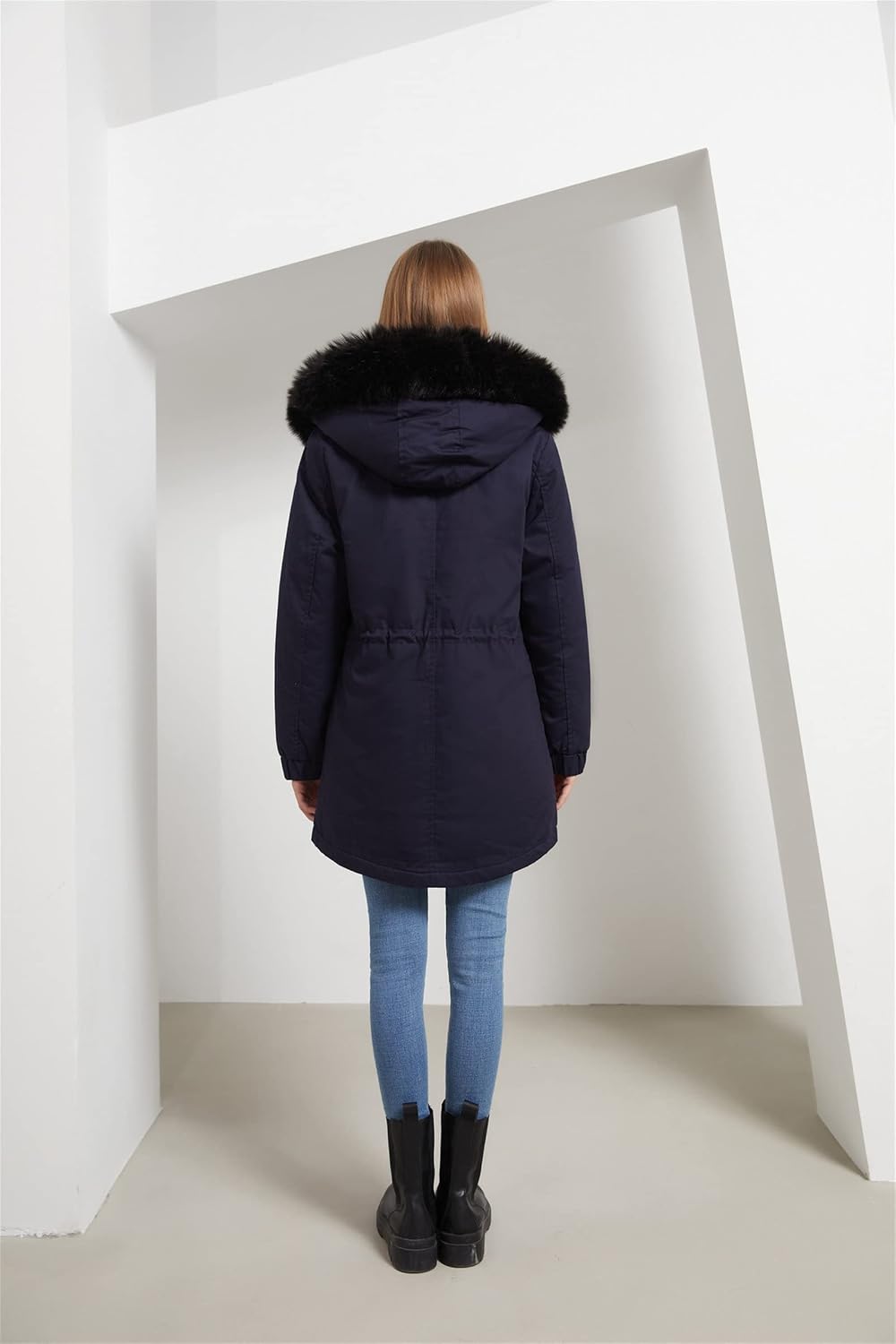 Womens Hooded Warm Winter Solid Color Thicken Fleece Lined Parkas Long Coats Button Mid-Length Quilted Puffer Jacket