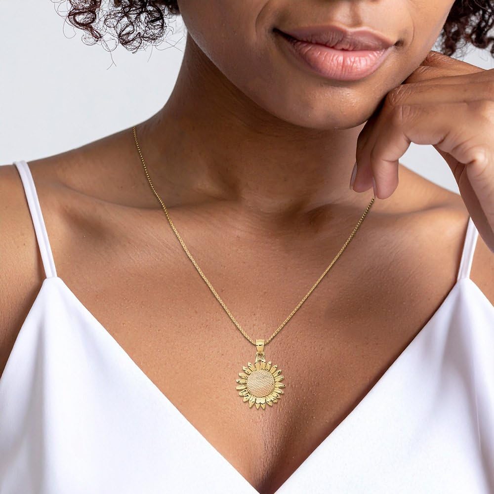 IceCarats 14K Solid Two Tone Gold Sunflower Necklace Daisy Pendant Sunshine Summer Flowers Charm - Image 4