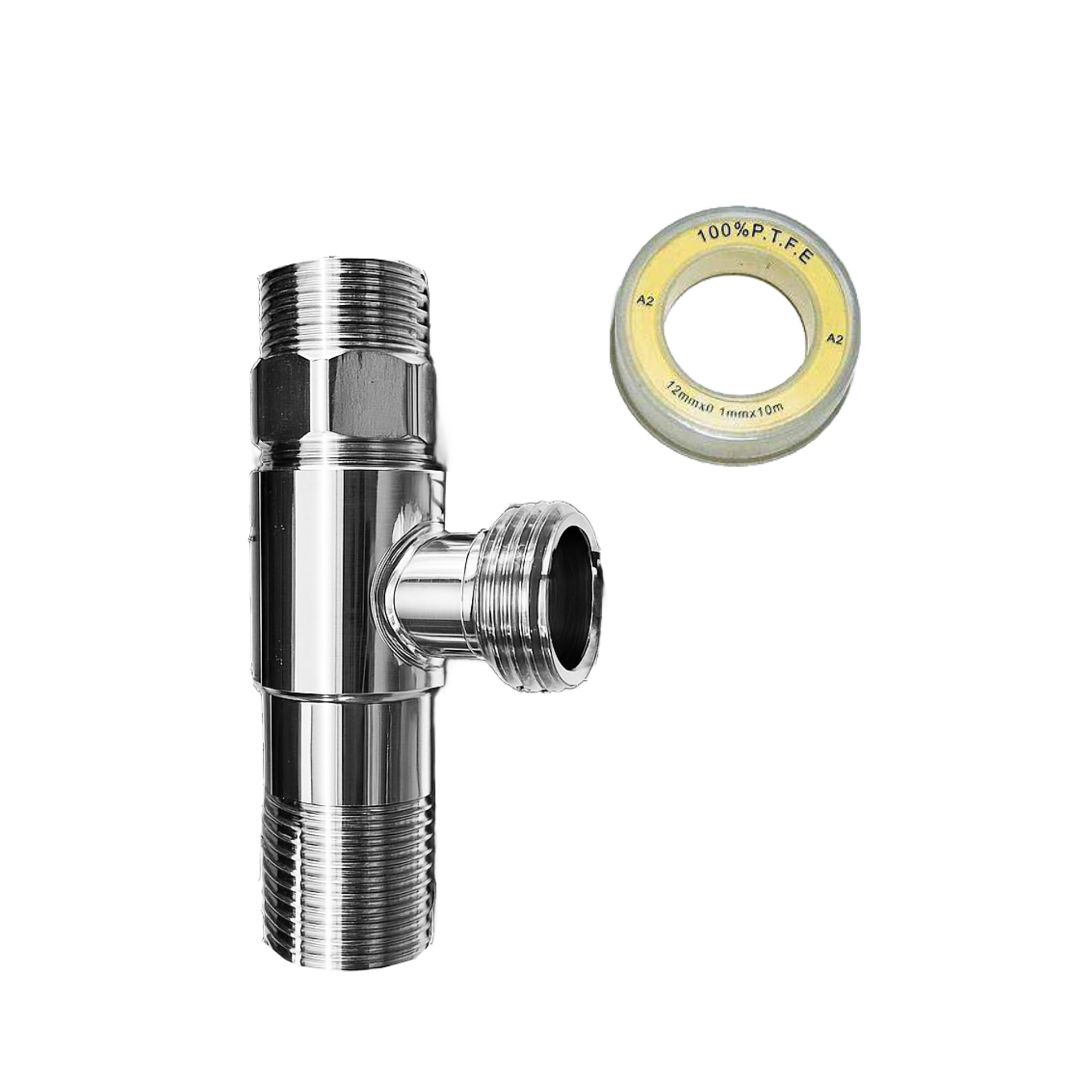 Brass Tee Connector | 15mm (1/2"BSP) Inner & Outer Thread | Polished CP Finish | Multi-Functional 3-Way Pipe Fitting for Water Supply with Teflone Tape | 3 Way Tee Mix (3 Way Tee with Adapter)-image-39