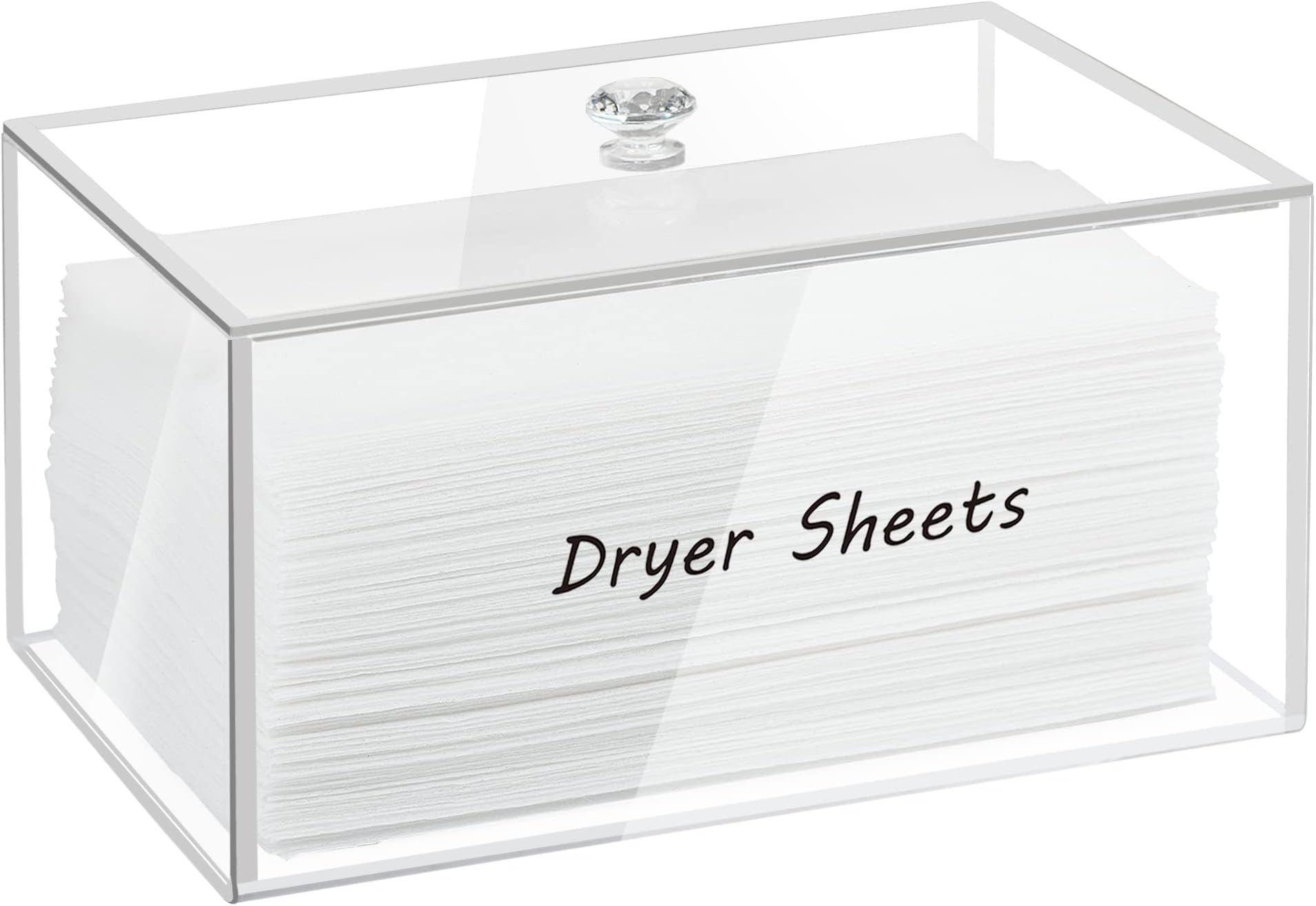 Simetufy Acrylic Dryer Sheet Holder with Lid, Clear Laundry Sheets Container, Storage Box for Laundry Room Organization, Holds Sheets, Balls, Clothes Pins, Laundry Pods(7.3x5x3.7in)