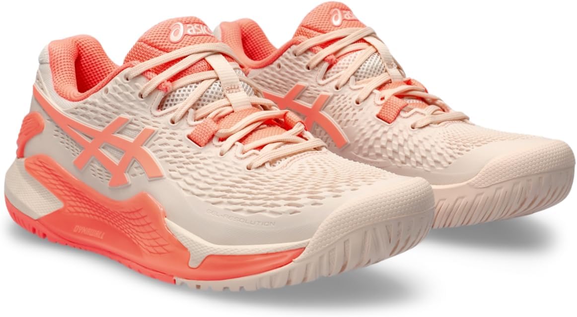 ASICS Women's Gel-Resolution 9 Tennis Shoe, 8.5, Pearl Pink/Sun Coral