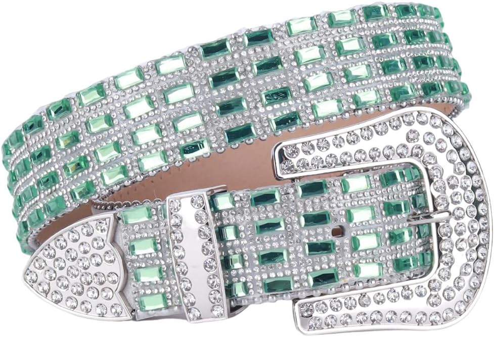 Azedssw Luxury Punk Rock Belts For Women Rhinestone Buckle PU Decorative Waist Belt Vintage Men Jean Waistband