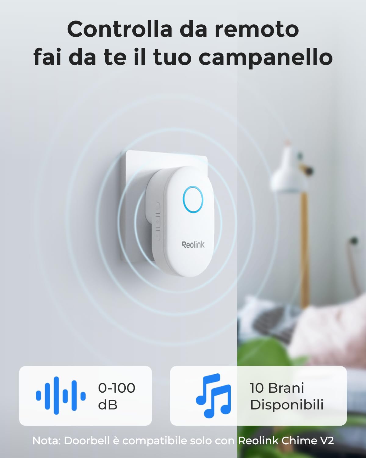 Reolink 2K cablato Videocitofono Wi-Fi 2,4/5 GHz con Chime, Visuale 180° 3:4 Testa-Piedi, Video Campanello, Rilevamento di Uomo/Pacco, Audio Bidirezionale, Video Doorbell Compatibile NVR, Bianco