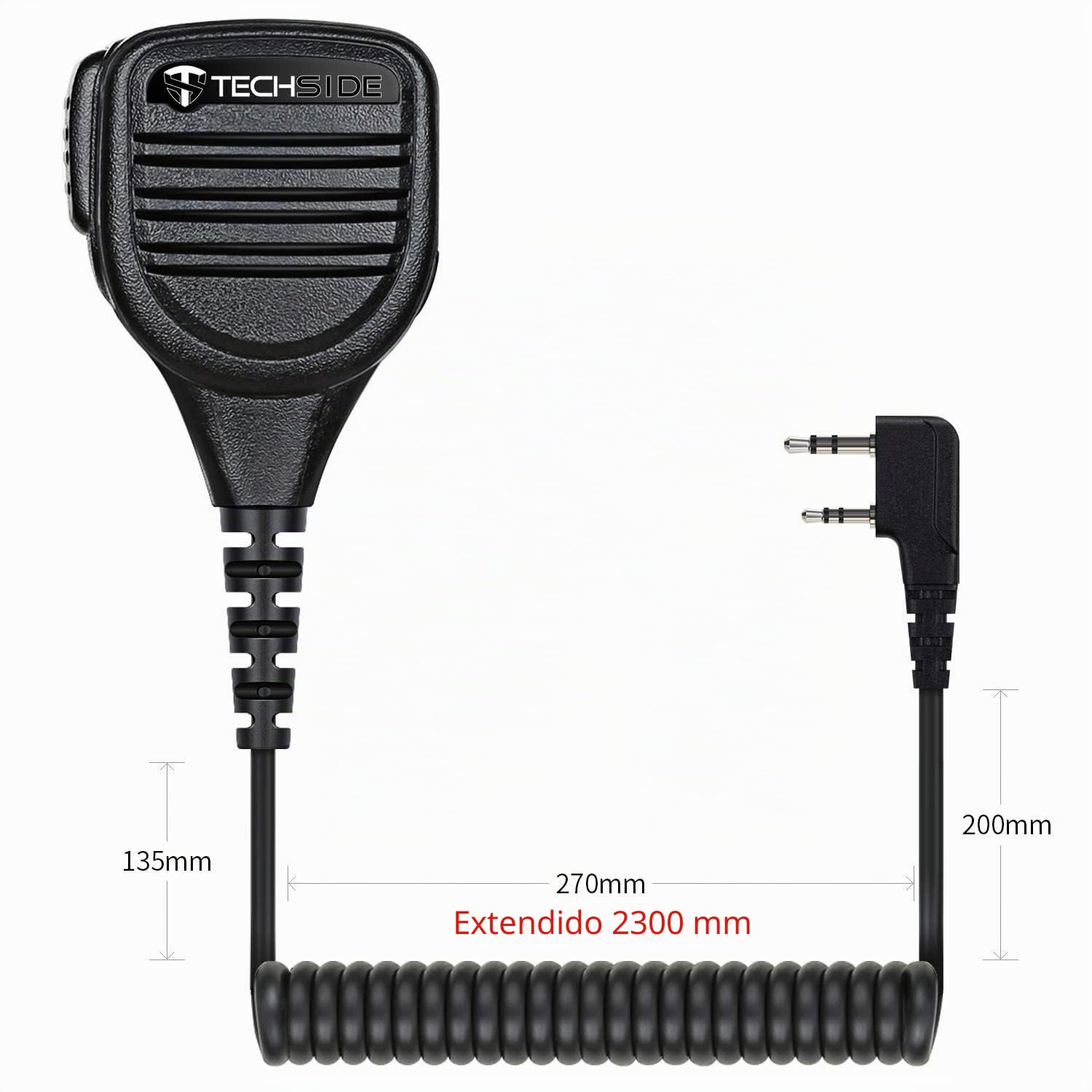 TechSide Micrófono Altavoz Impermeable IP54 con PTT para Baofeng UV 5R, Radio CB Midland Compatible con 2 Pin Kenwood G10 G11 Clip 360° Jack 3,5 mm – walkie Talkie Profesional