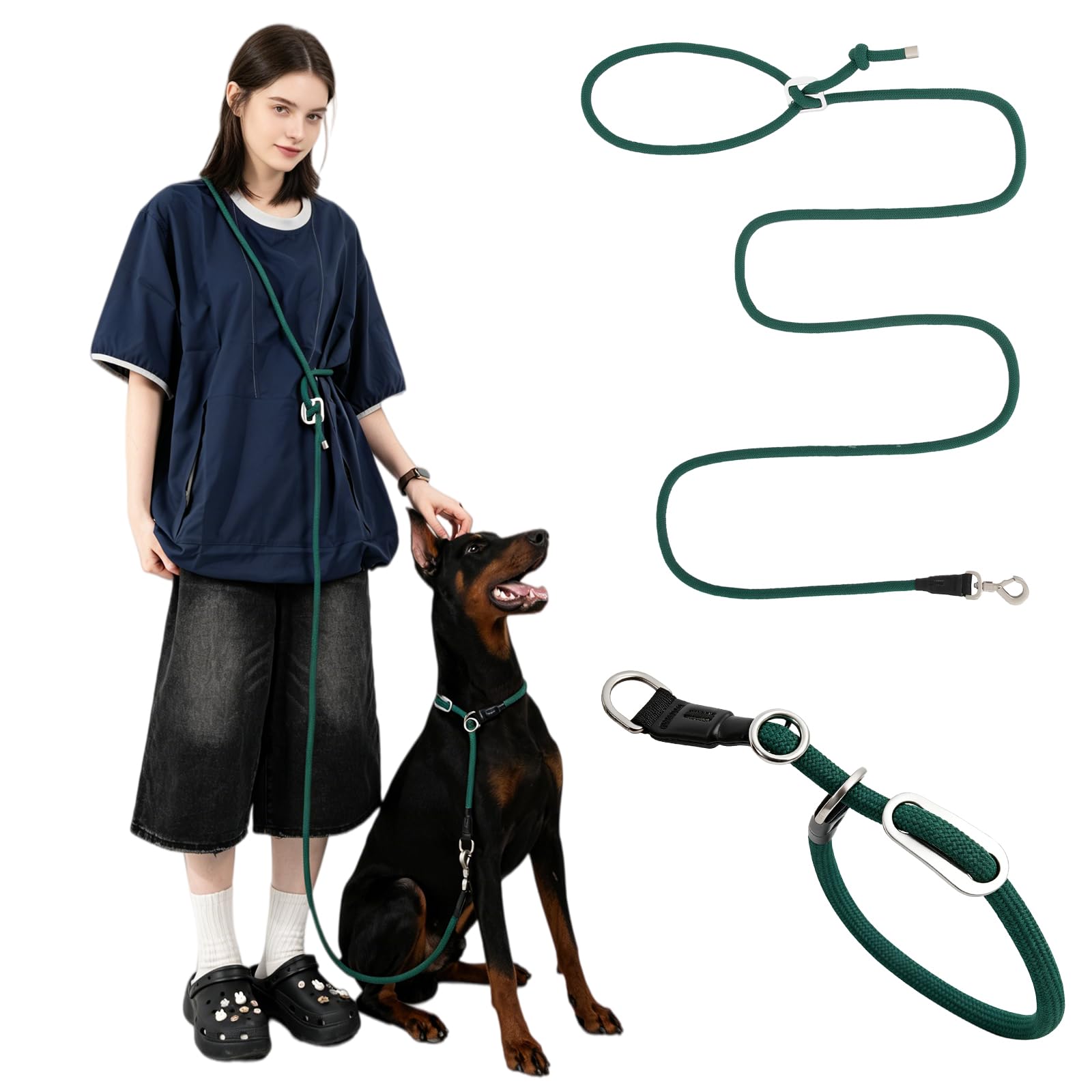 Hundeleine- und Halsband-Set, kein Ziehen, verstellbare und robuste einziehbare Trainingsleine, Hände/Taille/Schulter, 1,2 m - 2,1 m, Nylonseil für mittelgroße und große Hunde (L)