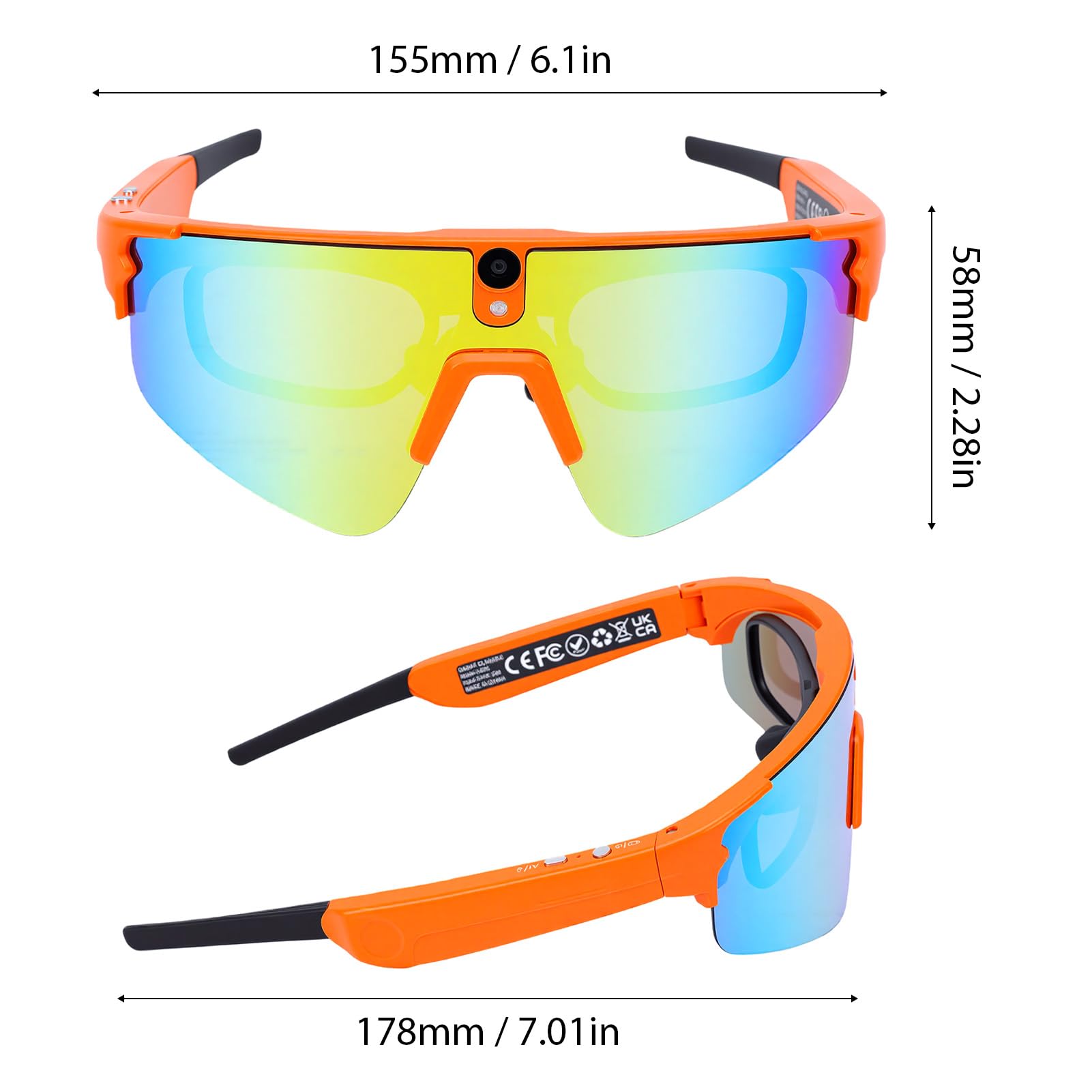 Gafas Inteligentes para Ciclismo con IA Resolución 4K, Cámara 8MP (Orange)