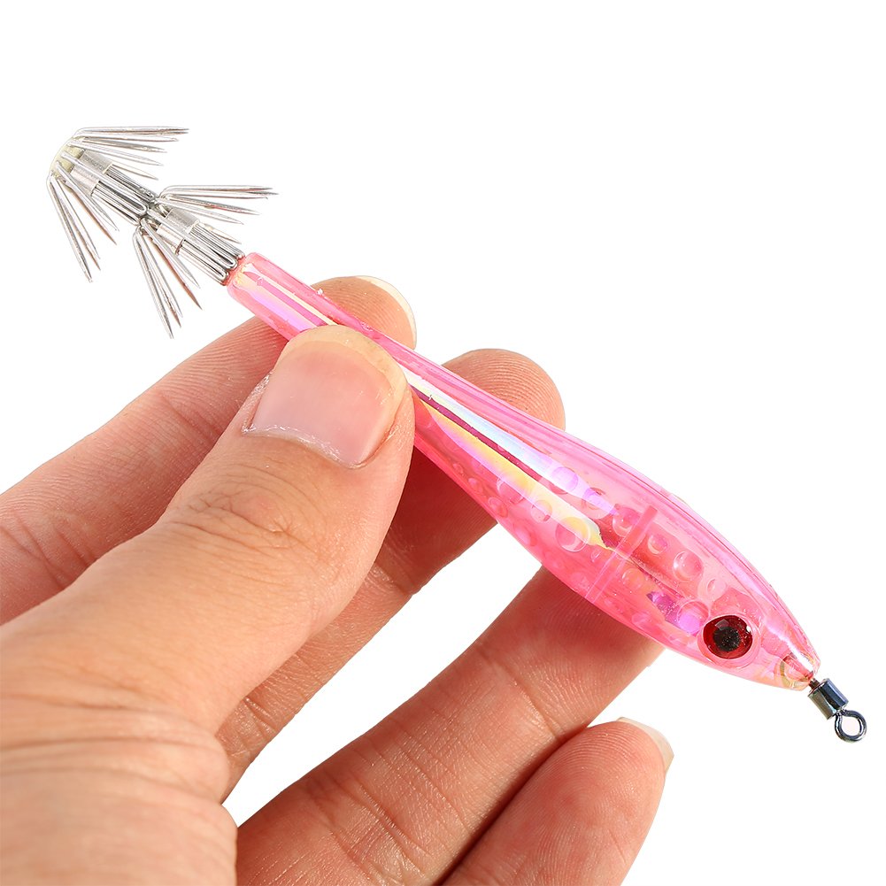 Set 5 Esche Artificiali Per Calamari In Plastica - 9,5 Cm, Con Ami Doppi, Per Pesca In Acqua Dolce E Salata (Giallo) - 2