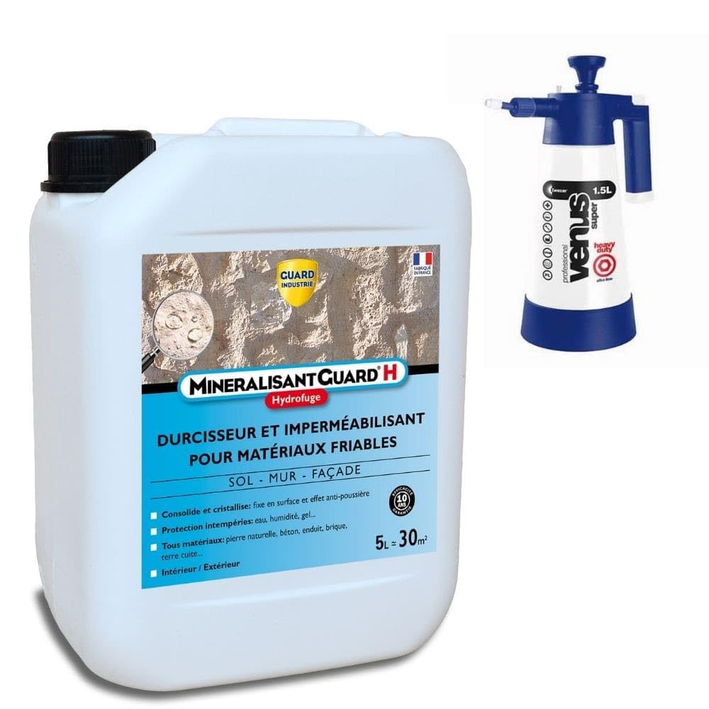Minéralisant H -Durcisseur Pierre Hydrofuge Haute Performance - Stop Effritement -5L - traite 30m² + Pulvérisateur