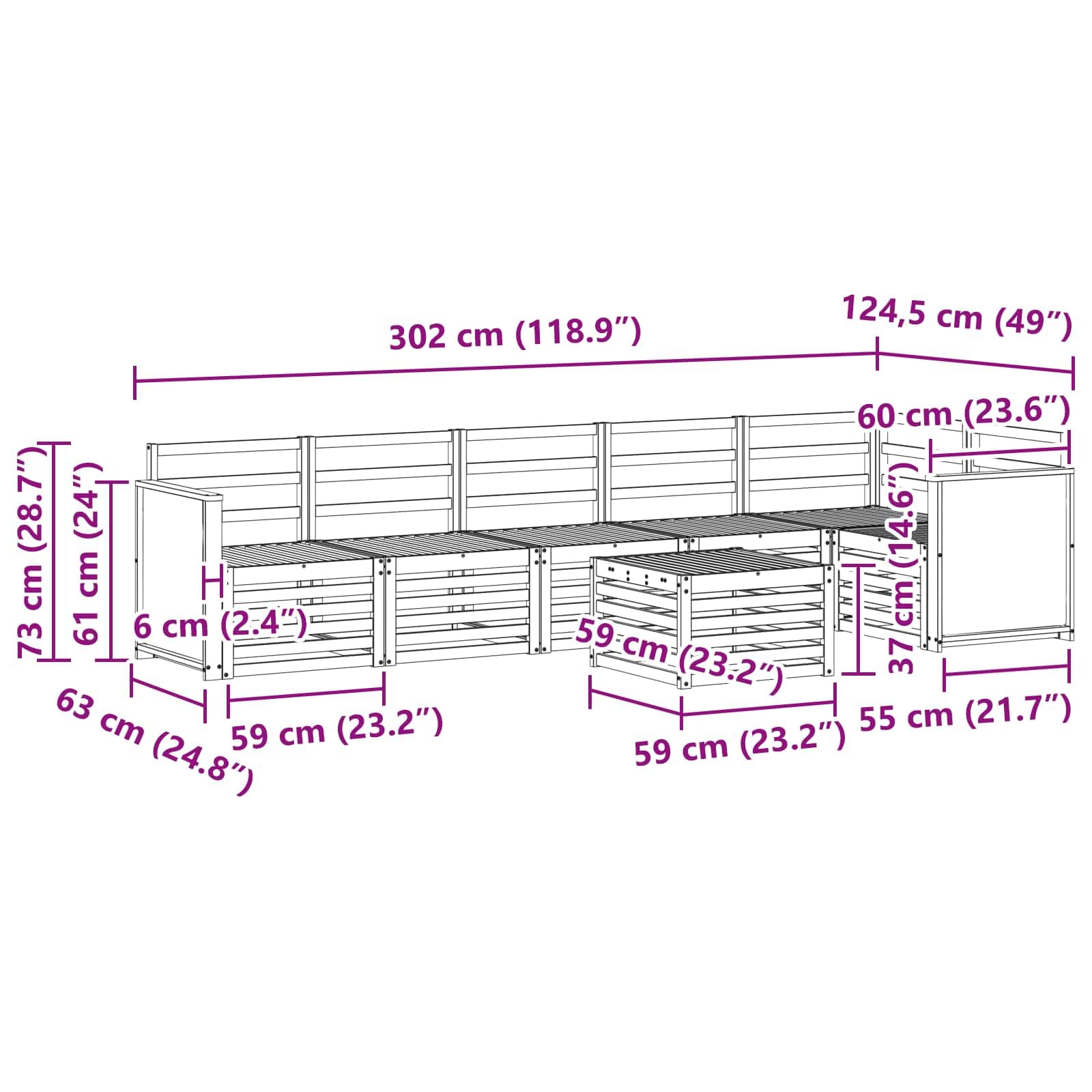 Ecksofa Set 6-teilig aus massivem Akazienholz Natur, Gartenmöbel Moebelgarnitur mit Tisch und Sitzgruppe, Flexible Wohnlandschaft für Terrasse und Poolbereich