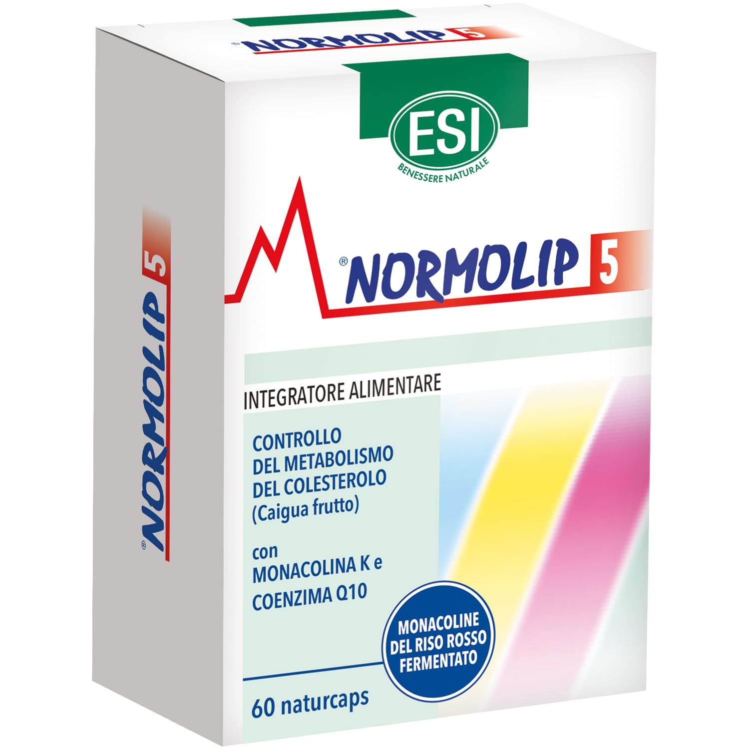 ESI - Normolip 5, Integratore Alimentare a Base di Riso Rosso Fermentato e Caigua, che Contribuisce ai Normali Livelli di Colesterolo, Senza Glutine e Vegan, 60 Naturcaps
