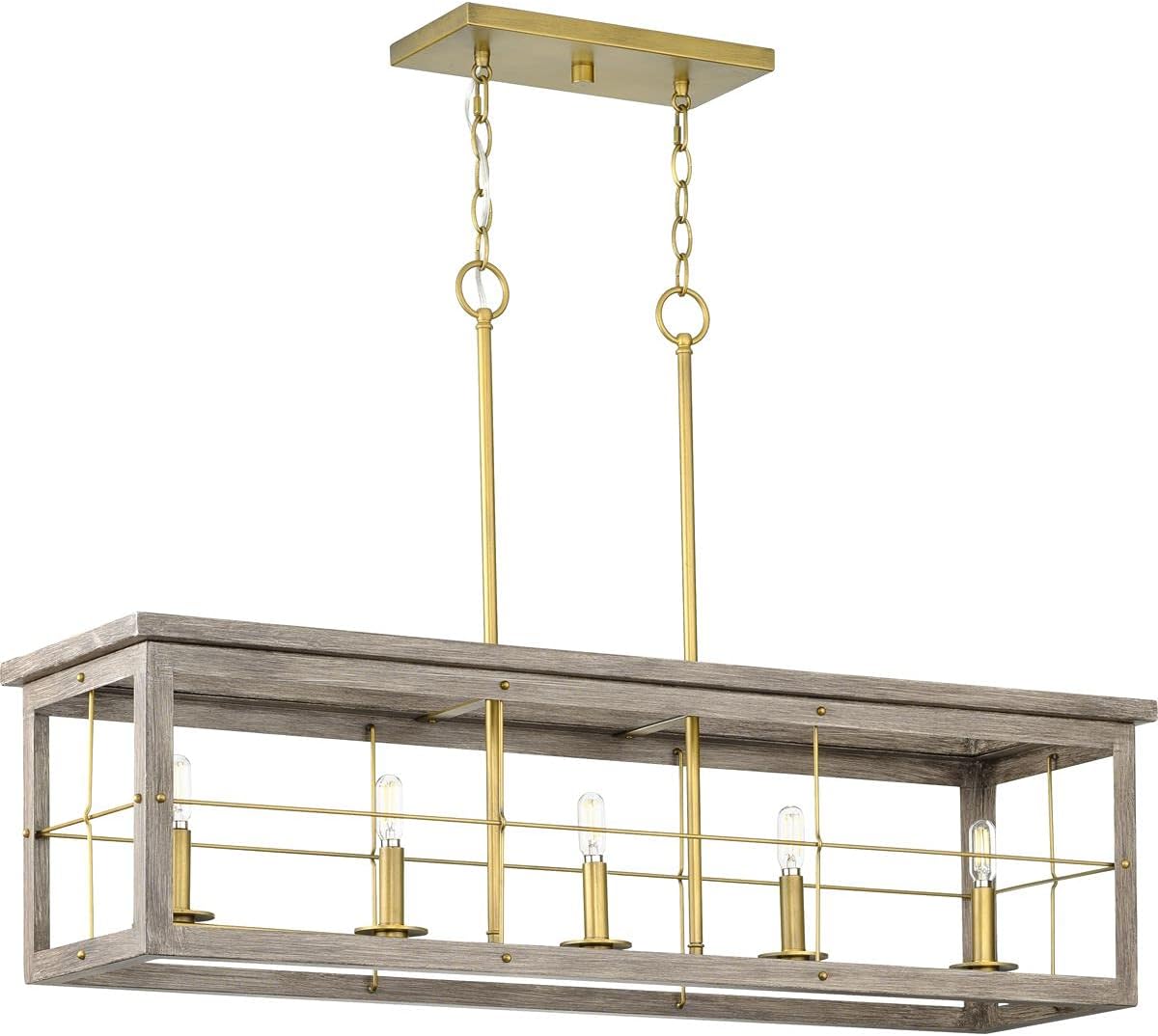 Progress Lighting Hedgerow Collection 5-Light Grey Washed Oak Farmhouse Linear Island Chandelier Light