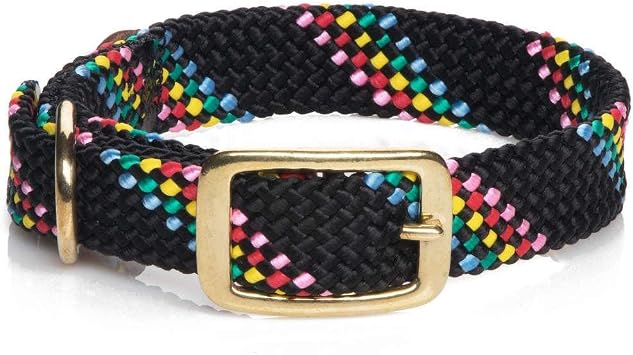 Mendota Pet Double Braid Collar - Brass - Dog Collar - Made in The USA - Black Confetti, 1 in x 18 in Standard