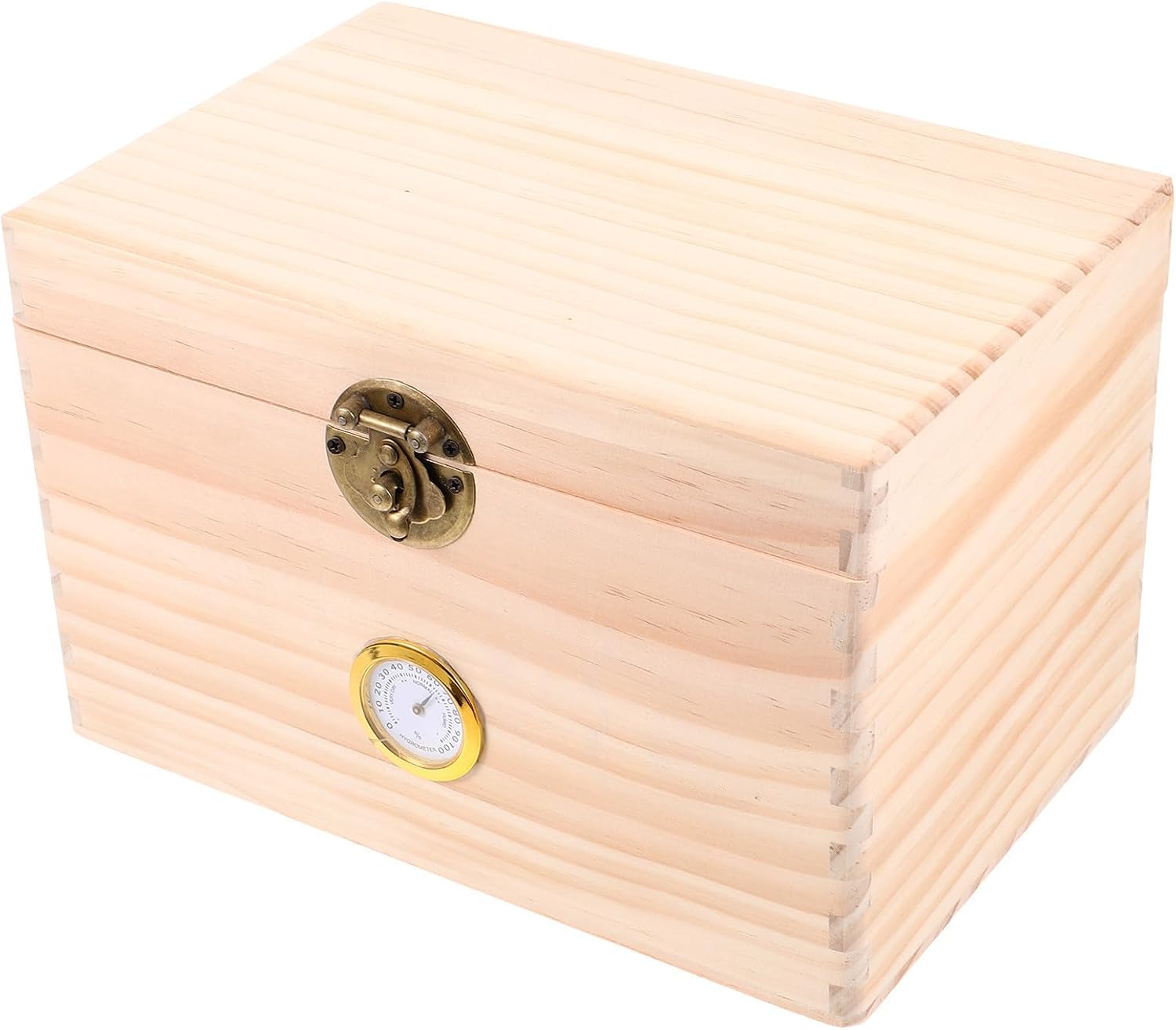 Healifty Wooden Tea Storage Box with Hygrometer Tea Leaves Organizer Khaki Color Fine Polishing Process Smooth and Mellow Finish Elegant Style Decoration for Your Room