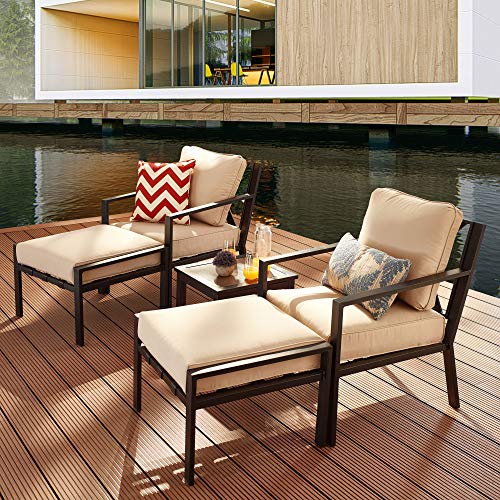 Image of LOKATSE Home 5-Piece Outdoor Conversation Set Patio Furniture Sofa Club Chairs with Ottomans and Coffee Side Table
