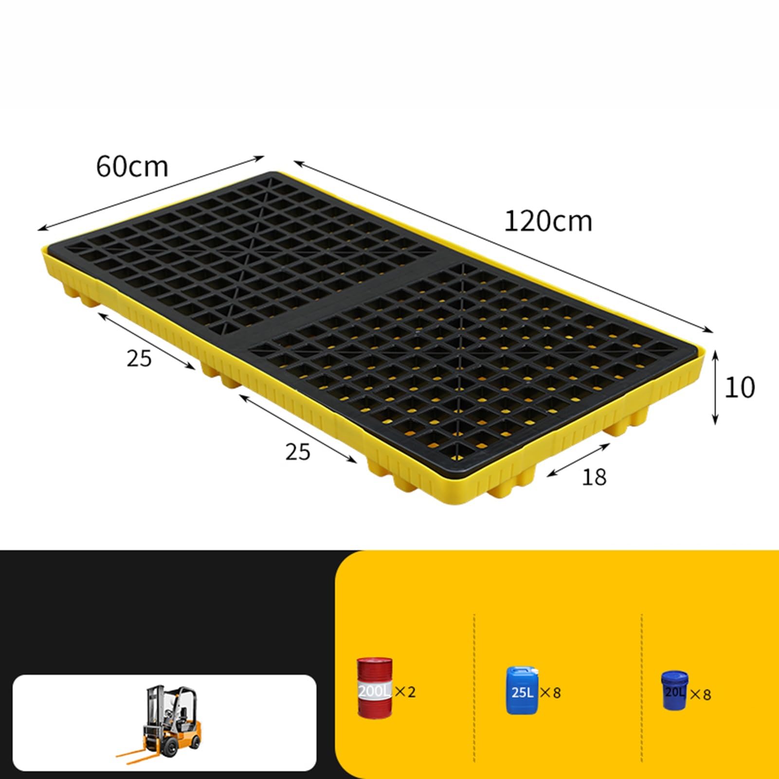 XPLKQXE Modulare Fass-Auffangplattform, Kunststoffpalette Mit Ablauf, Stapelbare, Auslaufsichere Wanne, Garage, Küche, Keller & Industrie Lagerausstattung(120x60x10cm)