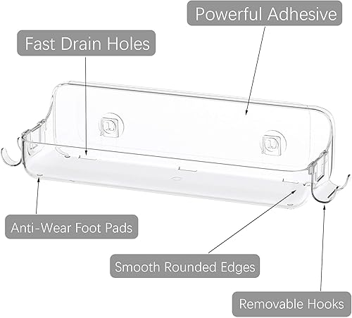 Miniatura 4 de TZAMLI Organizador de ducha con soporte para maquinilla de afeitar y gancho, organizador de ducha adhesivo de plástico transparente, estante de