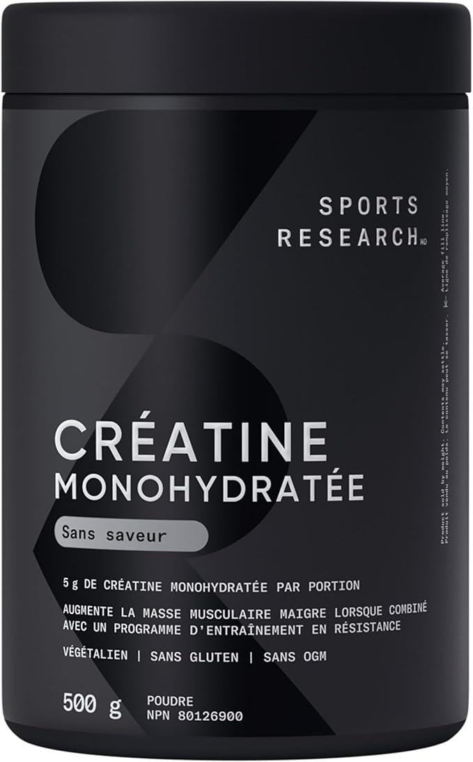 Sports Research Creatine Monohydrate is a dietary supplement designed to enhance athletic performance by improving strength, power, and muscle endurance. This product features pure micronized creatine monohydrate, which is a form of creatine that is finely ground to promote better absorption in the body. Creatine is a well-researched supplement known to support the production of adenosine triphosphate (ATP), a critical energy source for muscle contractions during short bursts of high-intensity activities such as weightlifting and sprinting.