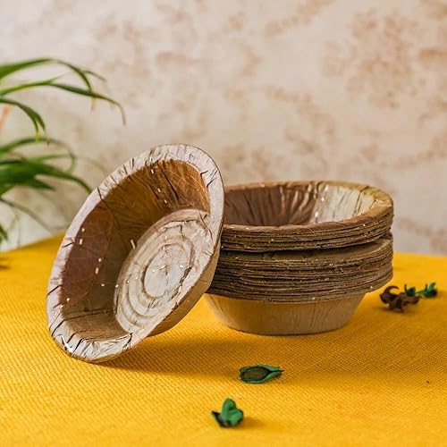 Miniatura 1 de Cuencos de hojas 100 % desechables, hoja de palash, cero residuos, juegos de cuencos redondos biodegradables de hoja de sal - Cuencos indios para