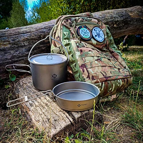 Bestargot Camping Cookware Set Titanium Cooking Pot with Pan, Outdoor Cookware Picnic Pot, Ultralight Camping Pot Pan Set, Camping Tableware Set for Bushcraft - Image 3