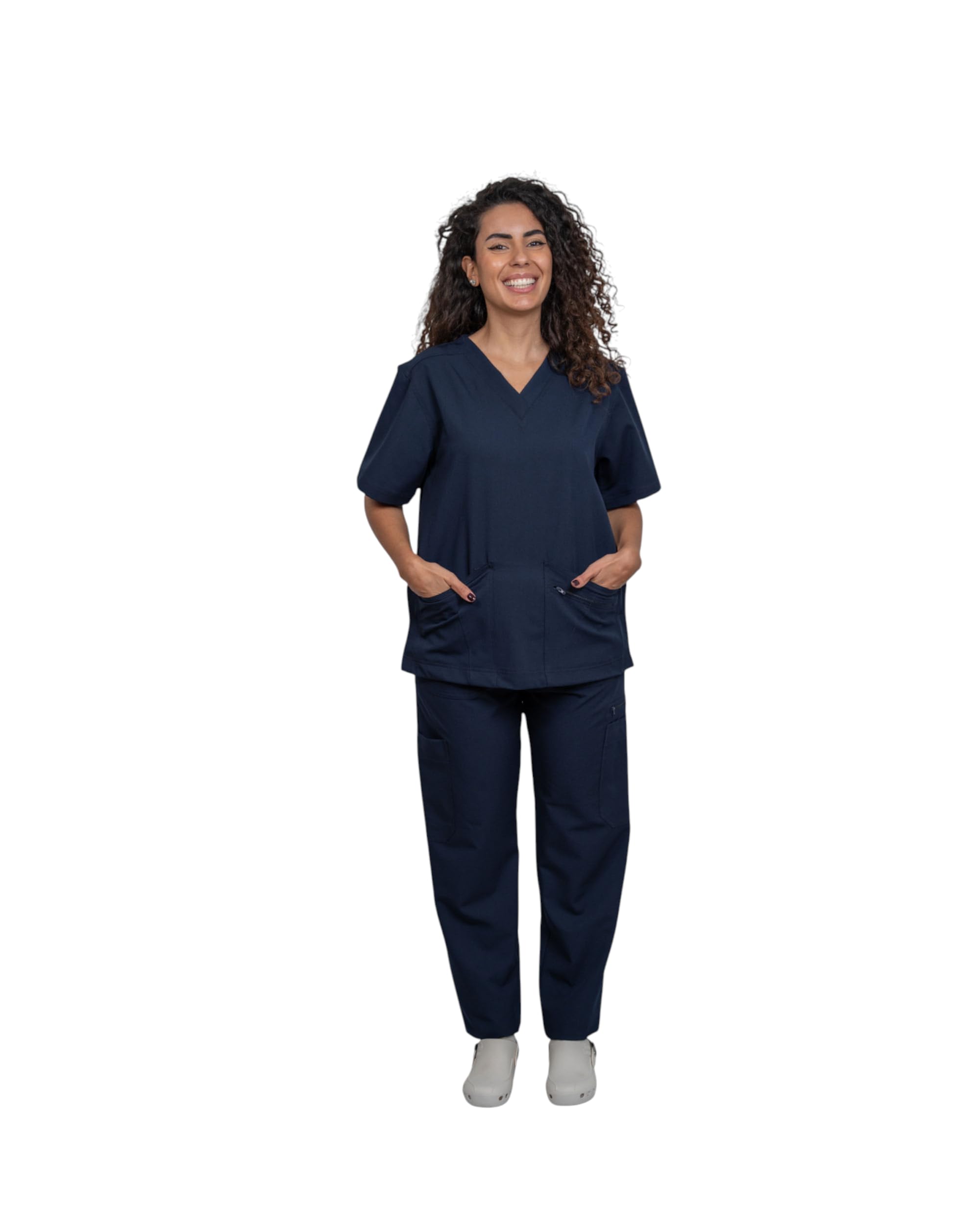 Divisa Sanitaria Professionale Donna, Tessuto Elasticizzato Traspirante con Presa d'Aria Posteriore, Pantalone Multitasche con Zip, Made in Italy