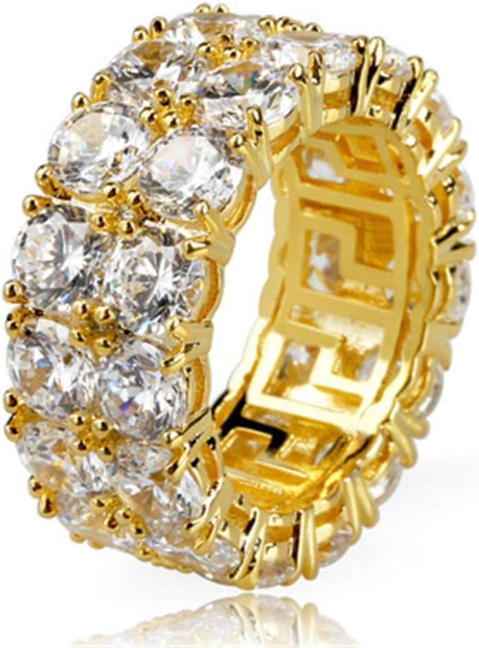 MCSAYS Hip Hop Jewelry CZ Zircon 2 Row Tennis Chain Rings Gold Plated Dimond Mens Fashion Ring Gifts