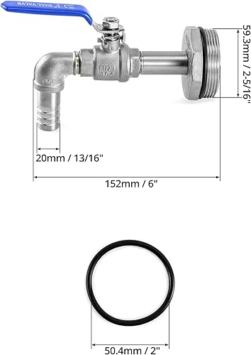 Miniatura 7 de QWORK Grifo de tambor para tambor de acero y plástico de 55 galones, grifo de barril de acero inoxidable de 2 pulgadas con salida de 90 grados 34