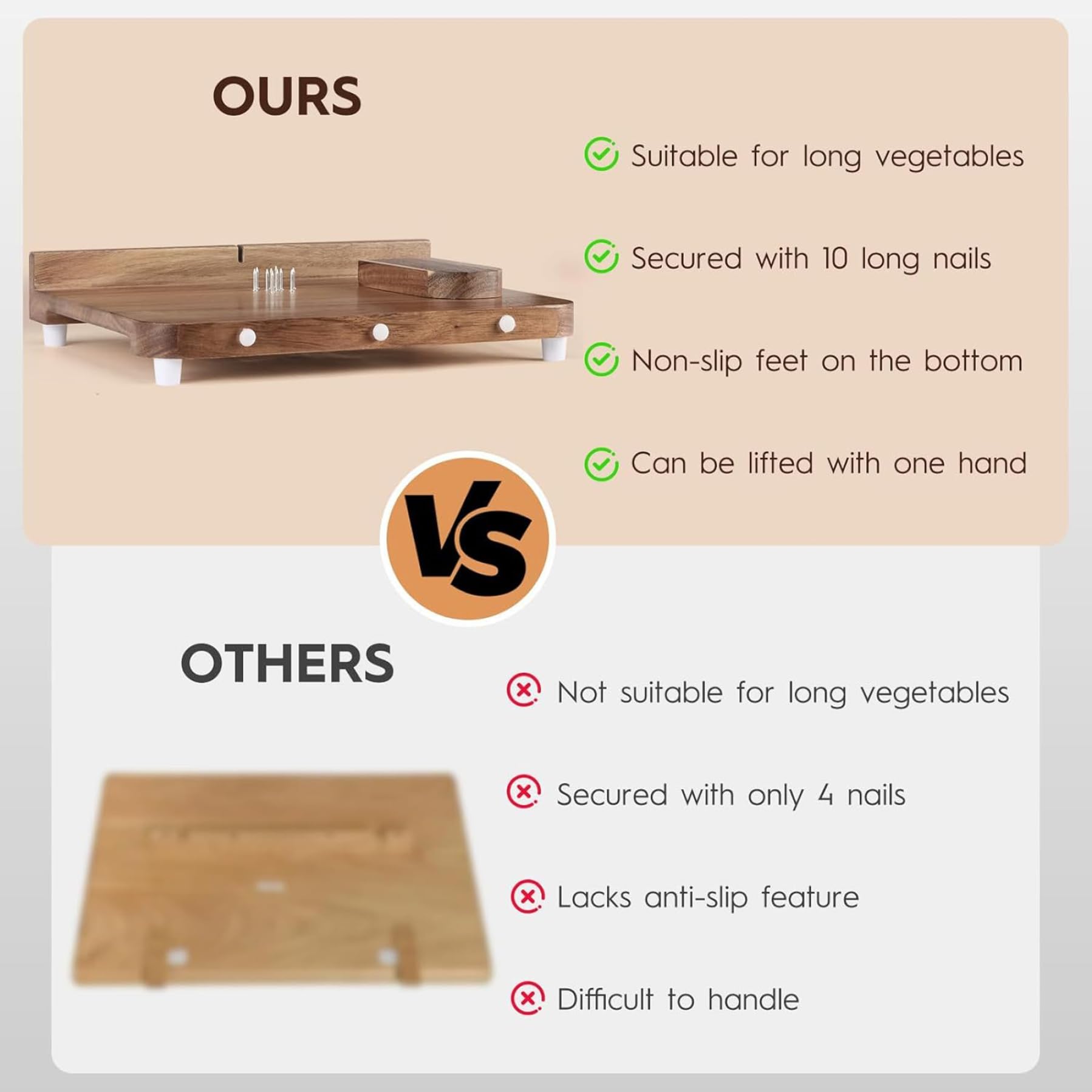 Tabla de cortar con una mano, tabla de cortar adaptable con una mano, ayuda para picar de madera para discapacitados con púa, fondo antideslizante y superficie lisa para carne de frutas y ve
