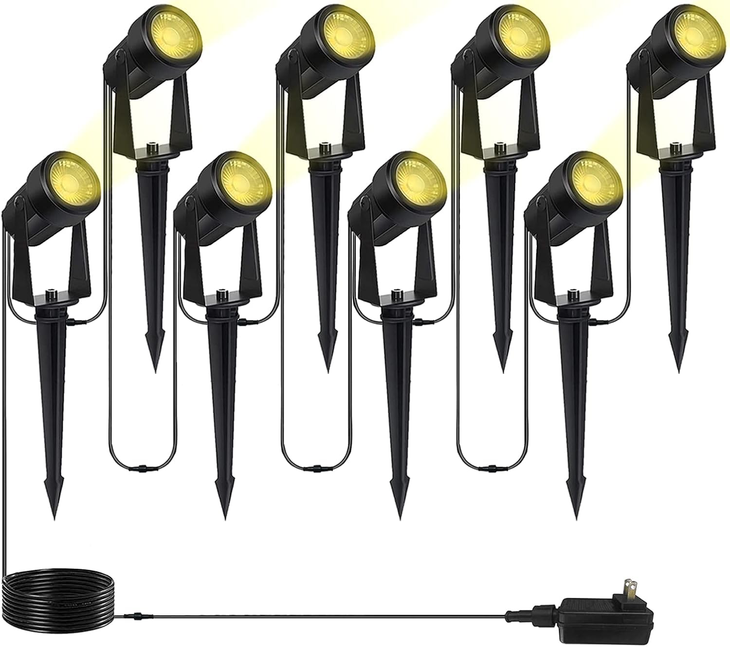 Tuinverlichting 6 in 1 tuinlamp met grondpen, 1800lm 3000K warm wit tuinspots met stekker, IP65 waterdichte gazonspot gazonverlichting voor buiten, tuin, gazon, verpakking van 6 stuks (8in-1