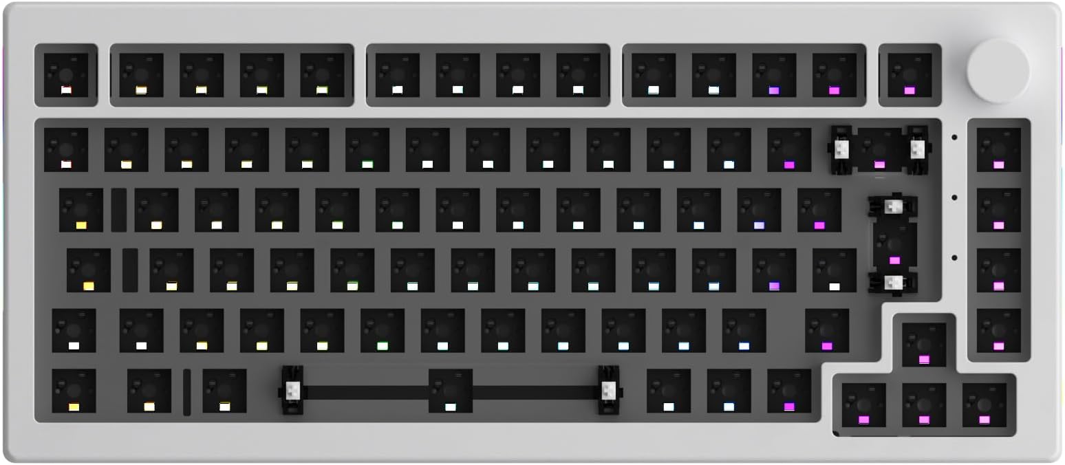 Akko 5075B Mechanical Keyboard Kit, Barebones Gaming Keyboard, BT 5.0/2.4 GHz/Wired, Supports VIA Programming, 75% ISO Layout, Gasket Mount, 4500 mAh Battery, with Knob (White)