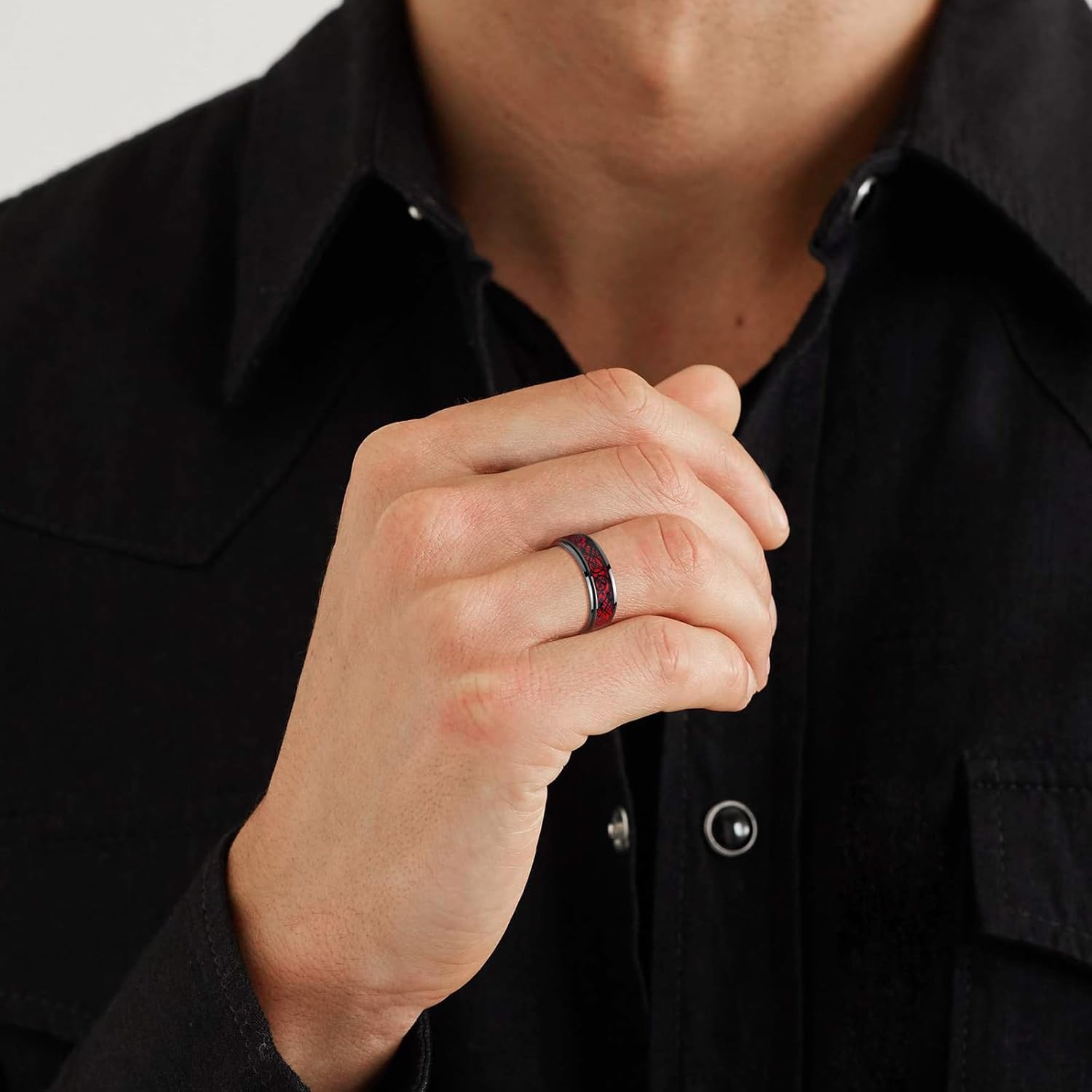 TUNGSTORY Dragon Celtic Tungsten Rings for Men, 8mm Black Fidget Spinner Rings Anxiety Released High Polished Mens Wedding Band with Carbon Fiber Comfort Fit Size 7-12 - Image 4