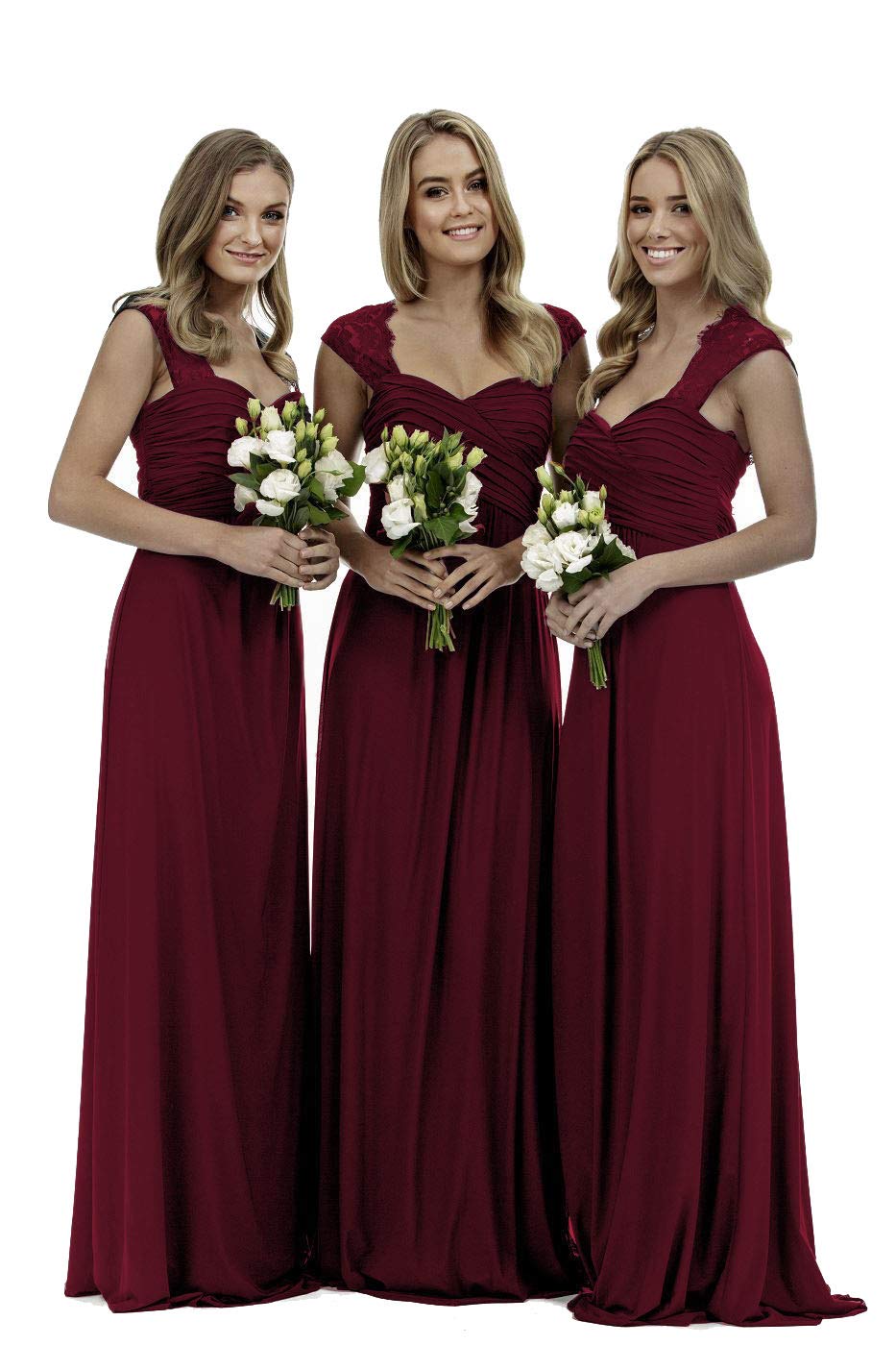 Lecureler Women's Burgundy Long Lace Prom Bridesmaid Dress Size 22