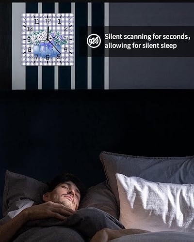 Miniatura 6 de Purple Florals Vase Wooden Wall Clock Silent Non Ticking, Rustic Purple Buffalo Plaid Square Wall Clock Battery Operated, Decor Clock for Home