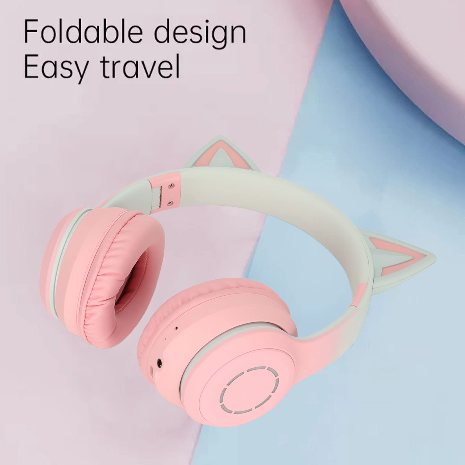 Casque de Jeu, Casque Oreille de Chat, Casque de Musique Pliable avec Lumière LED pour Chat, avec Lumière LED pour PC, Ordinateur Portable, Mac, Smartphone (Rose)