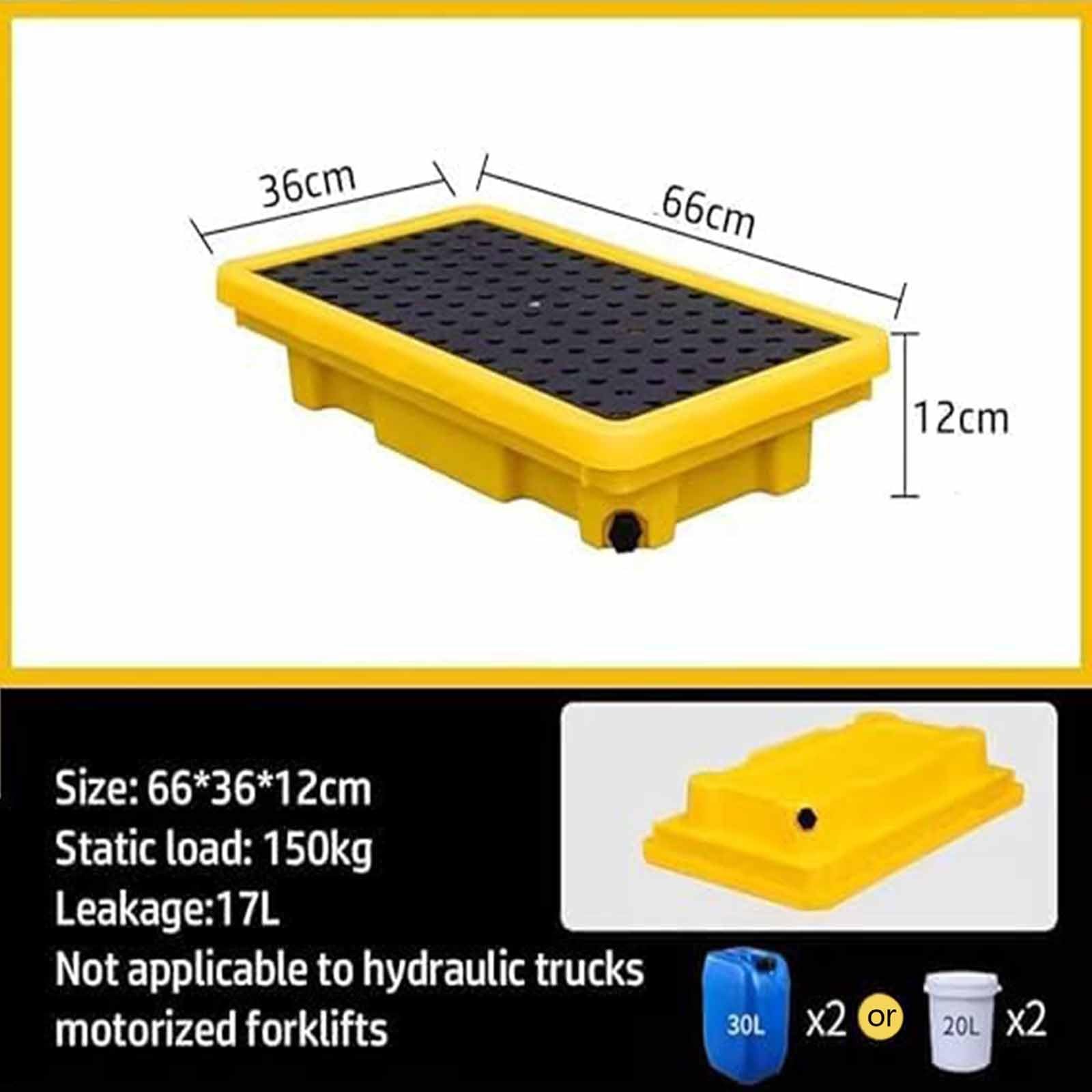Bac de rétention des déversements empilable pour fûts d'huile - Plateforme en plastique étanche avec drain, solution de stockage industrielle amovible (66 x 36 x 12 cm) - Idéal pour les gara