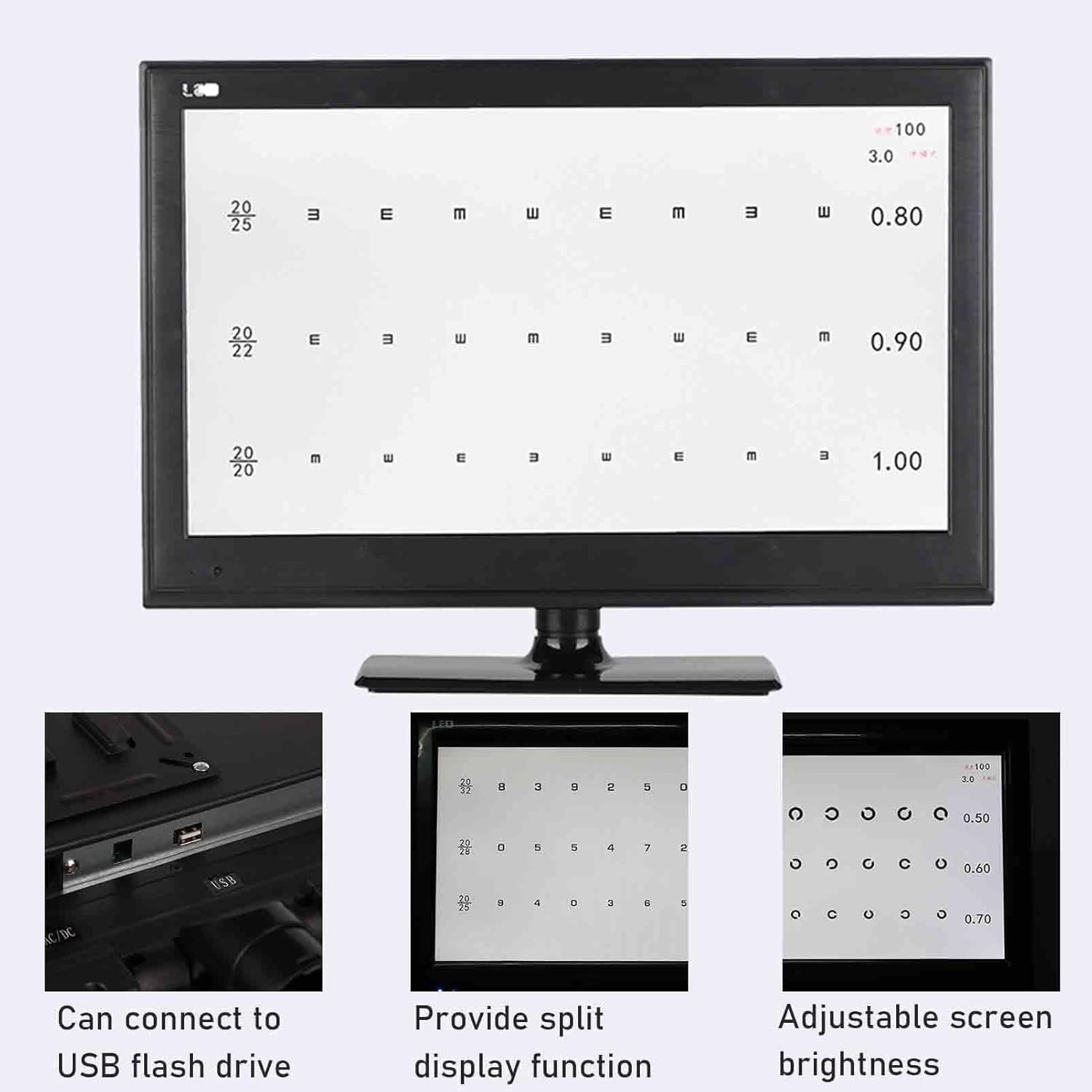 Grafico ottico ottico digitale LCD con 300 bersagli visivi per misurazione della visione chiara, ideale per test di optometria e terapia della visione