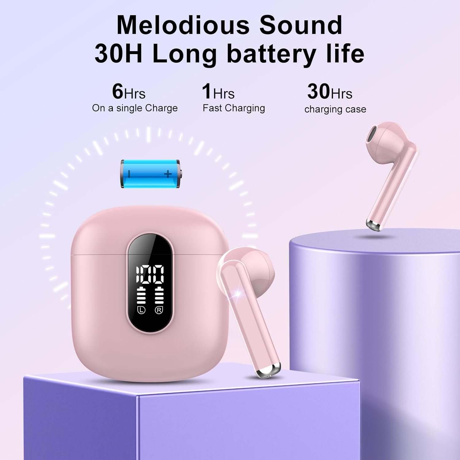 Jesebang Wireless Earbuds, Bluetooth 5.4 Headphones HiFi Stereo, Bluetooth Earbuds with ENC Noise Cancelling Mic, 36H LED Display Ear Buds, IPX7 in Ear Earphones for Phone Tablet Laptop Sports, Pink - Image 5