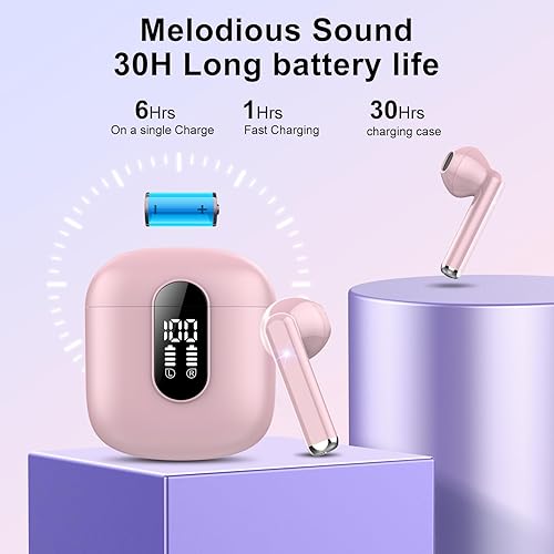 Miniatura 5 de Jesebang Auriculares inalámbricos, auriculares Bluetooth 5.3 2024, auriculares estéreo con micrófono ENC, auriculares inalámbricos con pantalla LED