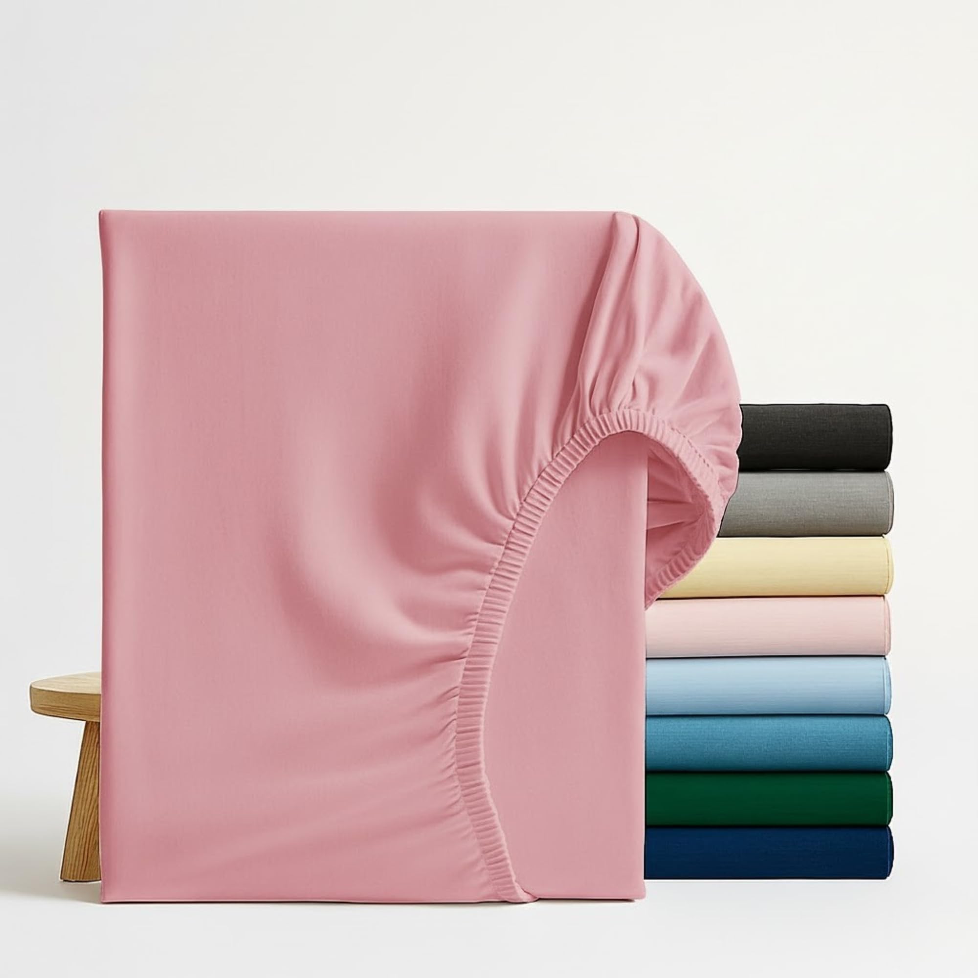 Q&H Bedding Double Fitted Sheet Pink, 30cm Extra Deep Fitted Sheet, Soft Brushed Microfiber Elastic Bed Sheets, Shrinkage, Fade Resistant, Washable Sheets — image 1