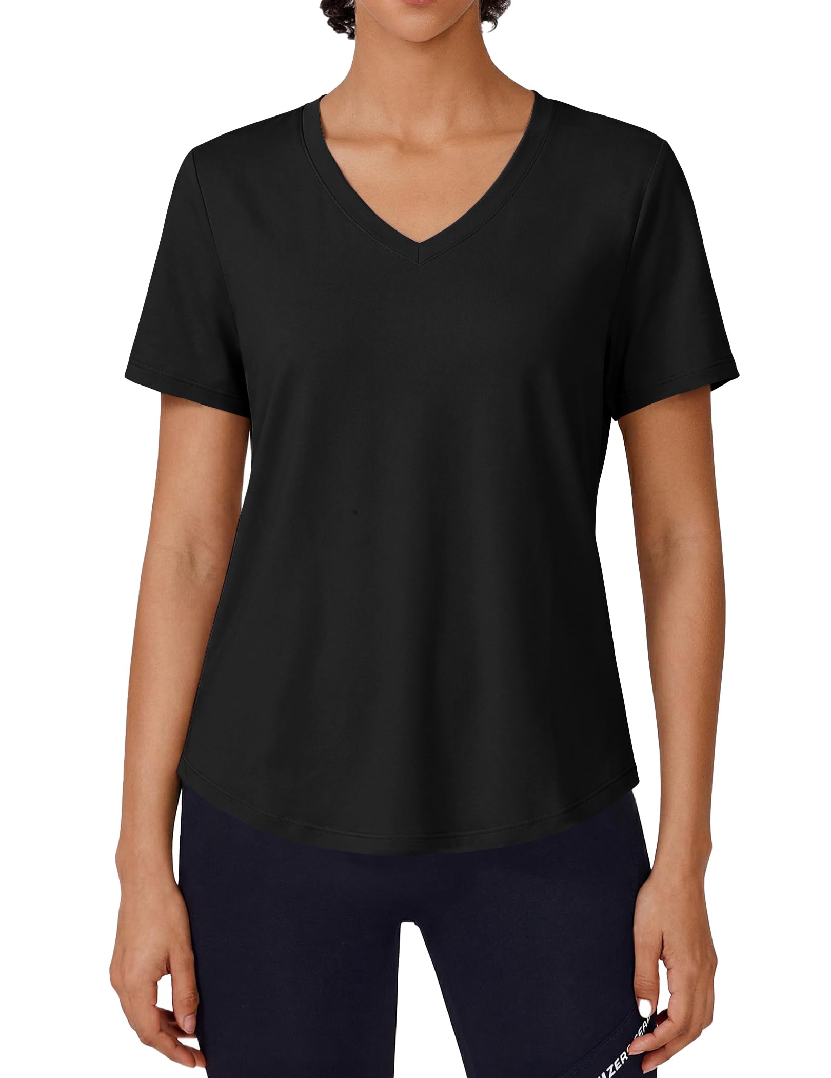 PINSPARK Soft Workout Tops for Women Short Sleeve V Neck Moisture Wicking UPF 50 Sun Protection Quick Dry