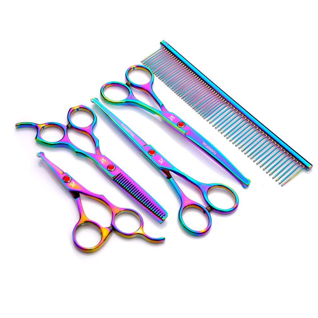 4,5-6,5 Pollici Pet Grooming Forbici Kit, di Taglio Professionale in Acciaio Inox Pet Grooming Capelli + Curvo + Assottigliamento Forbici, per Salon, Barber