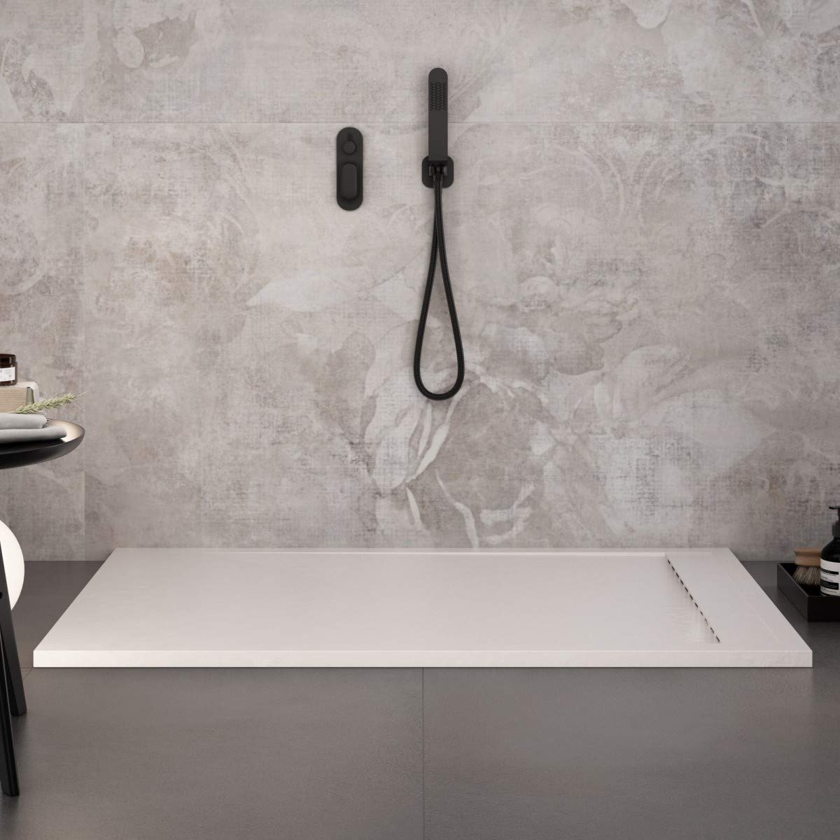 Luminosa ArredoBagno Plato de ducha de resina 170 x 70 cm, efecto piedra antideslizante con gel – Modelo Luxury Blanco – Rejilla de color liso y pileta incluidas