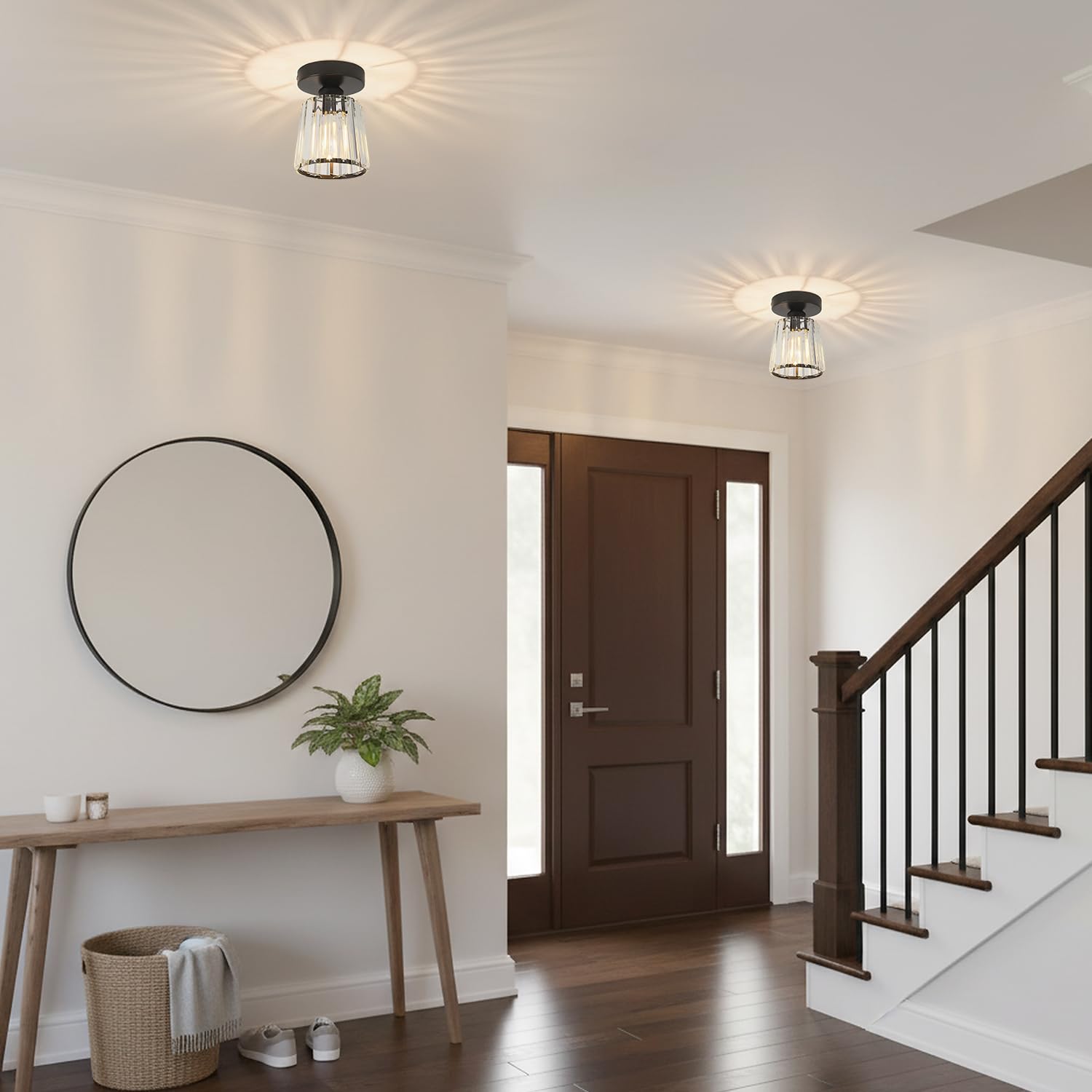 ANWIO Kristall Kronleuchter Deckenleuchte, E27 Deckenlampe Hängend Wohnzimmer, Glas Pendelleuchte für Schlafzimmer, Küche, Flur, Badezimmer, Schwarz, Φ13CM