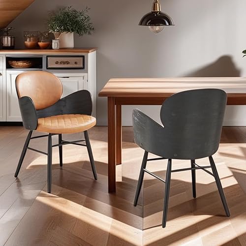 Miniatura 7 de Art Leon Silla de escritorio, moderna de mediados de siglo, silla tapizada de piel sintética con patas de madera para sala de estar, cocina, marco