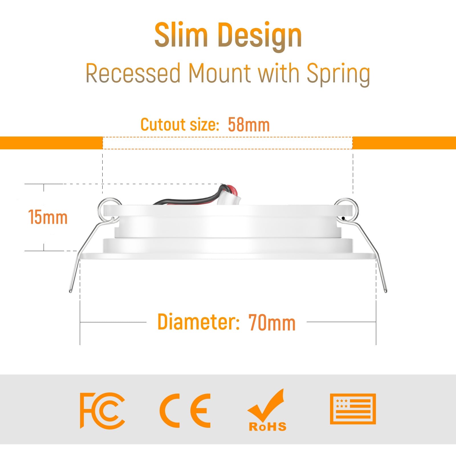 Spot LED Encastrable 12V 70mm CRI93 Aluminium Blanc 3000K pour Camping-Car Caravane Bateau Van