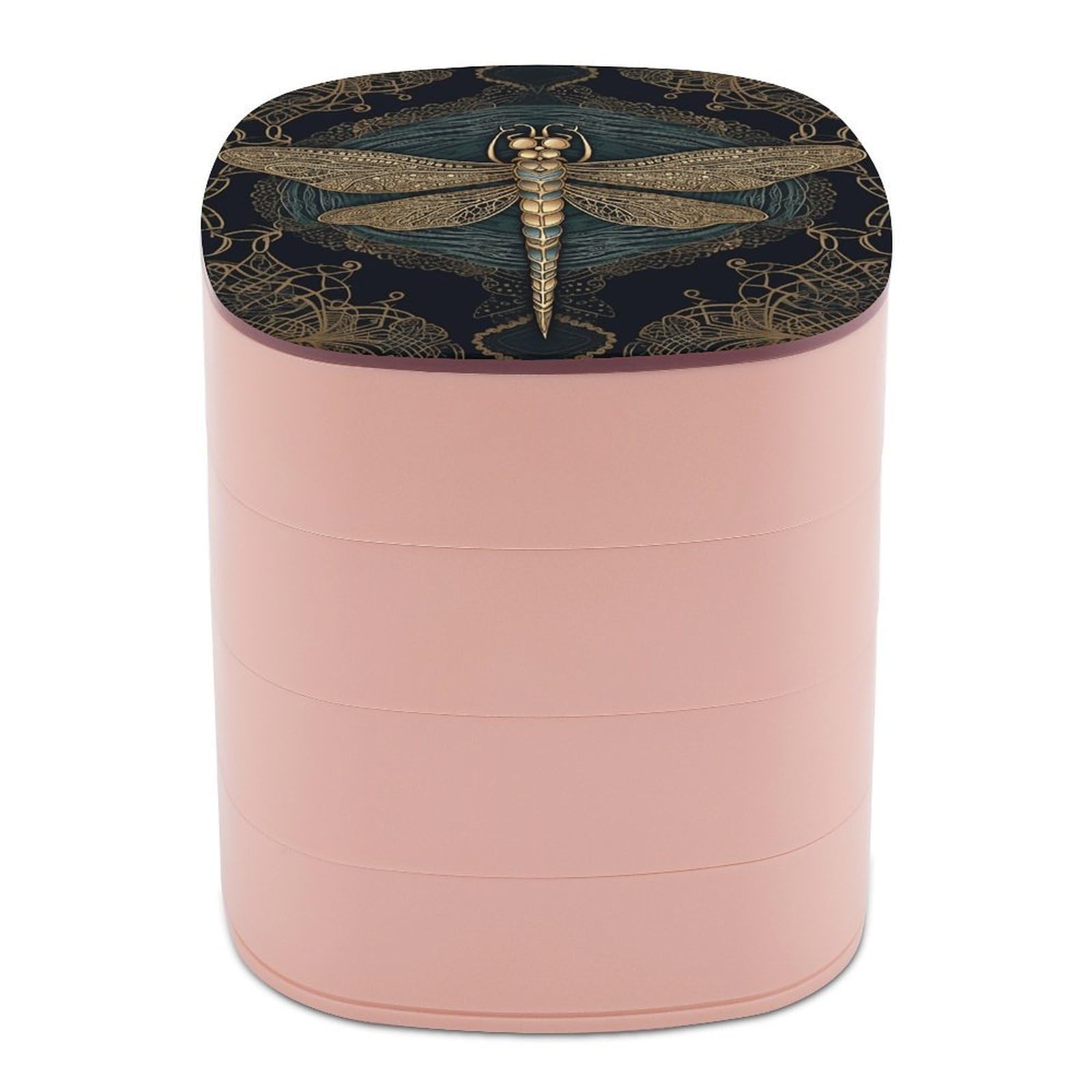 VstaDank Dragonfly Jewelry Case Women Portable Travel Jewelry Box Rotating Jewelry Organizer with Mirror Multi-Layer Necklace Ring Earring Storage Box for Bracelets Rings