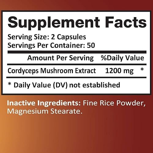 Miniatura 4 de Cordyceps Extra Strength 1200 mg, hongo potenciador inmunológico (100 cápsulas vegetales)