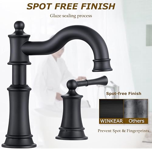 Miniatura 4 de Grifo romano para fregadero de baño, 3 agujeros, negro mate, 2 asas, instalación generalizada de montaje en cubierta de 8 pulgadas con ensamblaje de