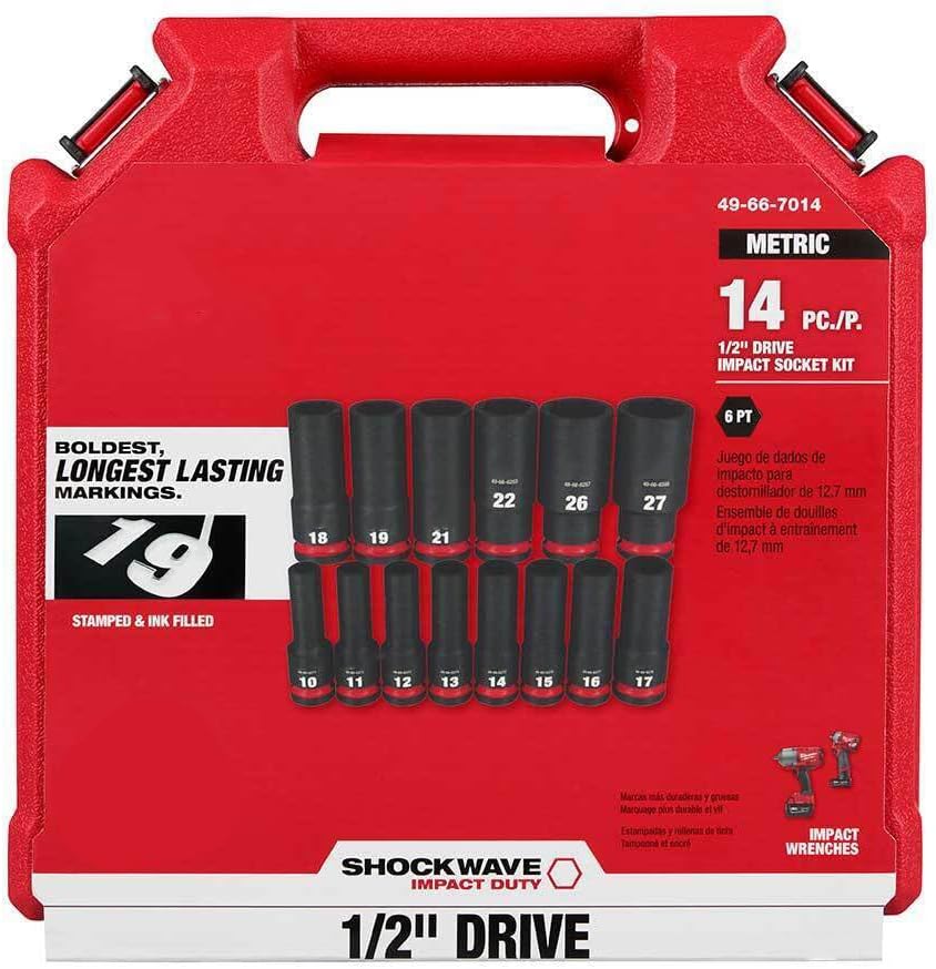 Fits Milwaukee 49-66-7014 SHOCKWAVE 1/2" Impact Duty Metric Deep Socket Set - 14 PC