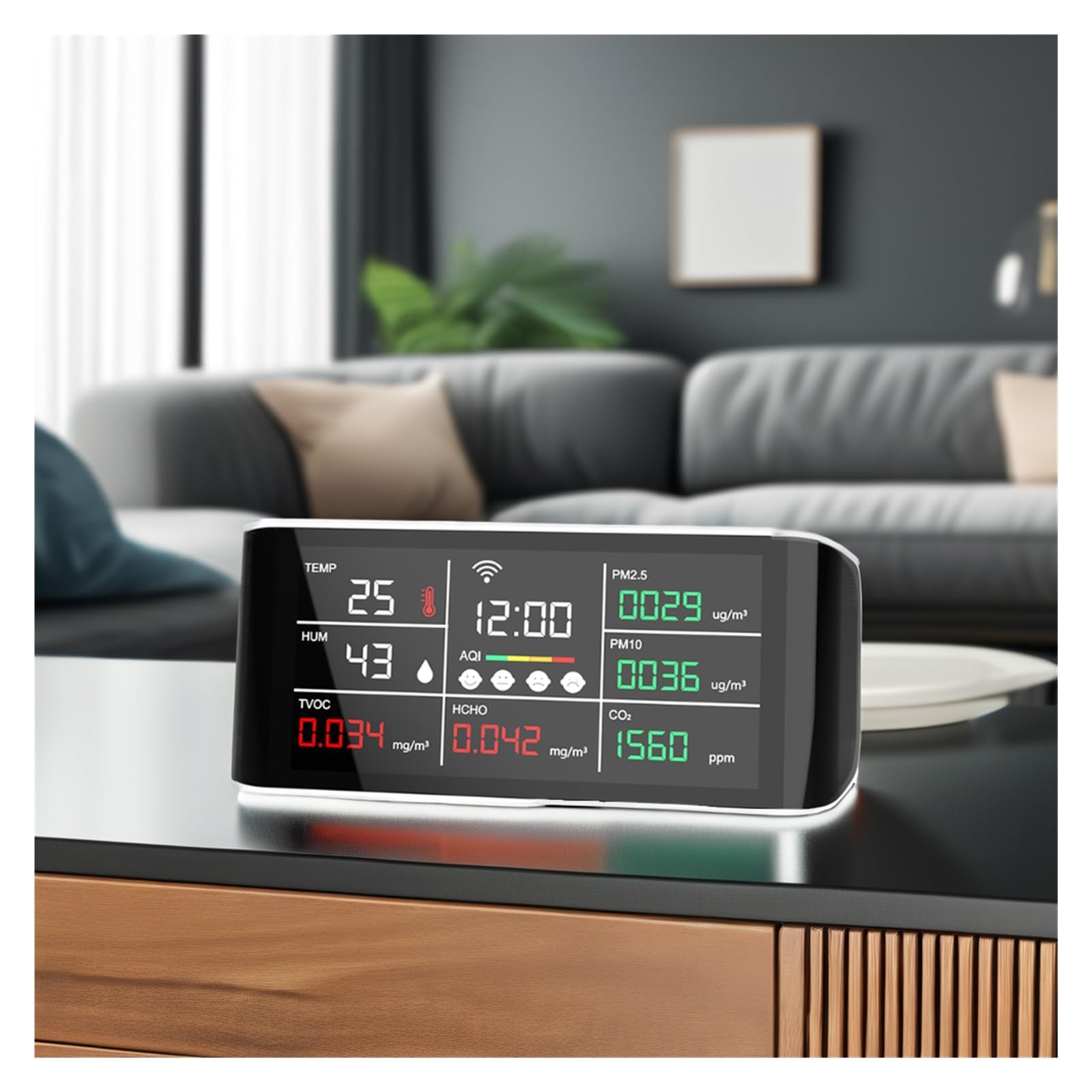Detektor jakości CO2 PM2.5/10/HCHO Czujnik gazu Tester temperatury Wilgotność 2 w 1, Połączenie Wi-Fi Tuya