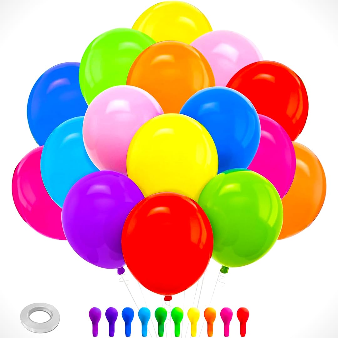 Omrel Rainbow Balloons 100 Pack, 12inch Party Birthday Balloons Colourful Balloon Multicoloured Latex Balloons Helium Balloons For Party Decoration Babyshower Wedding School Decor Carnival